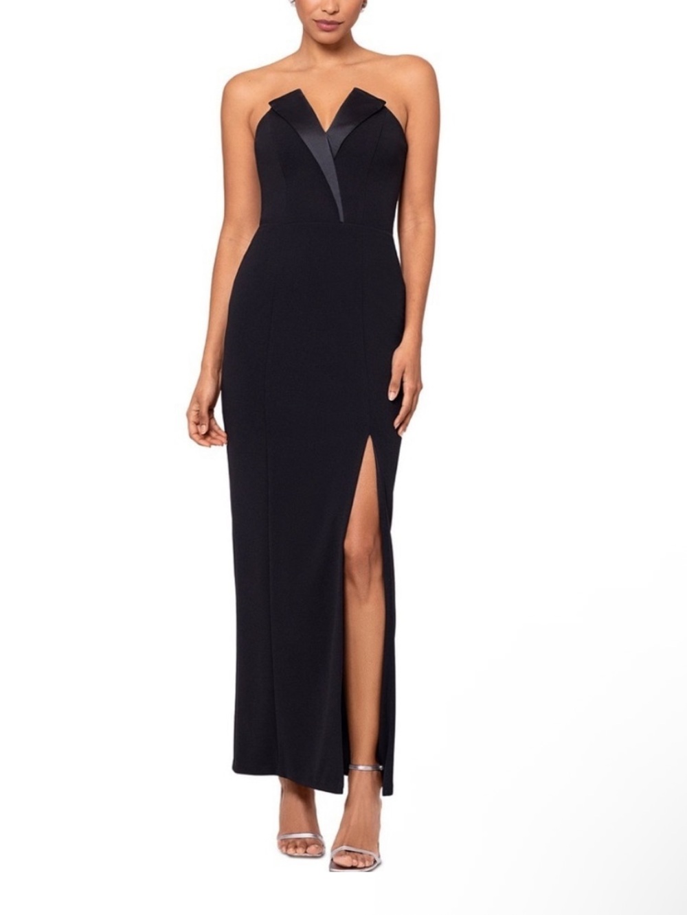 Betsy & Adam Liliana Strapless Tuxedo Petite Dress Gown Formal Black Tie Sz 12 P